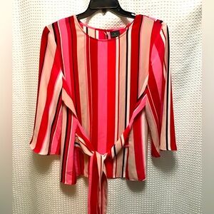 Worthington Red and Pink Tie Front 3/4 Sleeve Blouse
